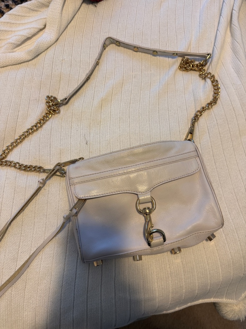 Rebecca Minkoff white Leather Small Crossbody with Gold Chain